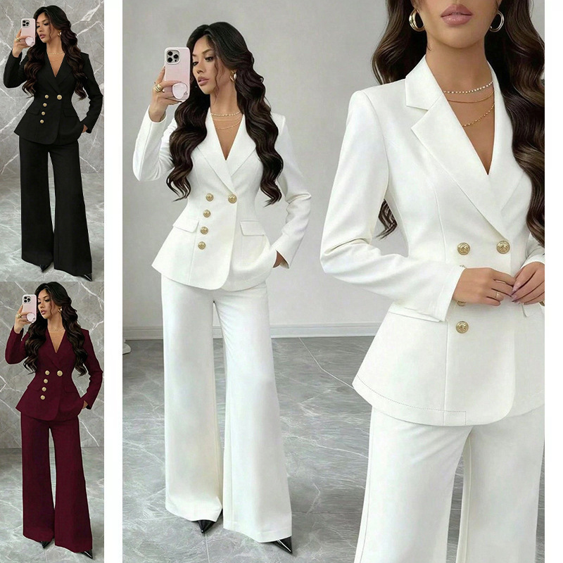 Cross-border ozone Amazon women's suit, stylish and elegant, long-sleeved blazer with straight-leg pants, two-piece set Cross-border ozone Amazon women's suit, stylish and elegant, long-sleeved blazer with straight-leg pants, two-piece set