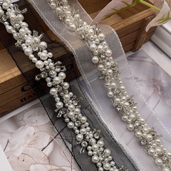 Manufacturer handmade beading embroidery net lace pearl edge beading lace accessories for clothing DIY decoration barcode