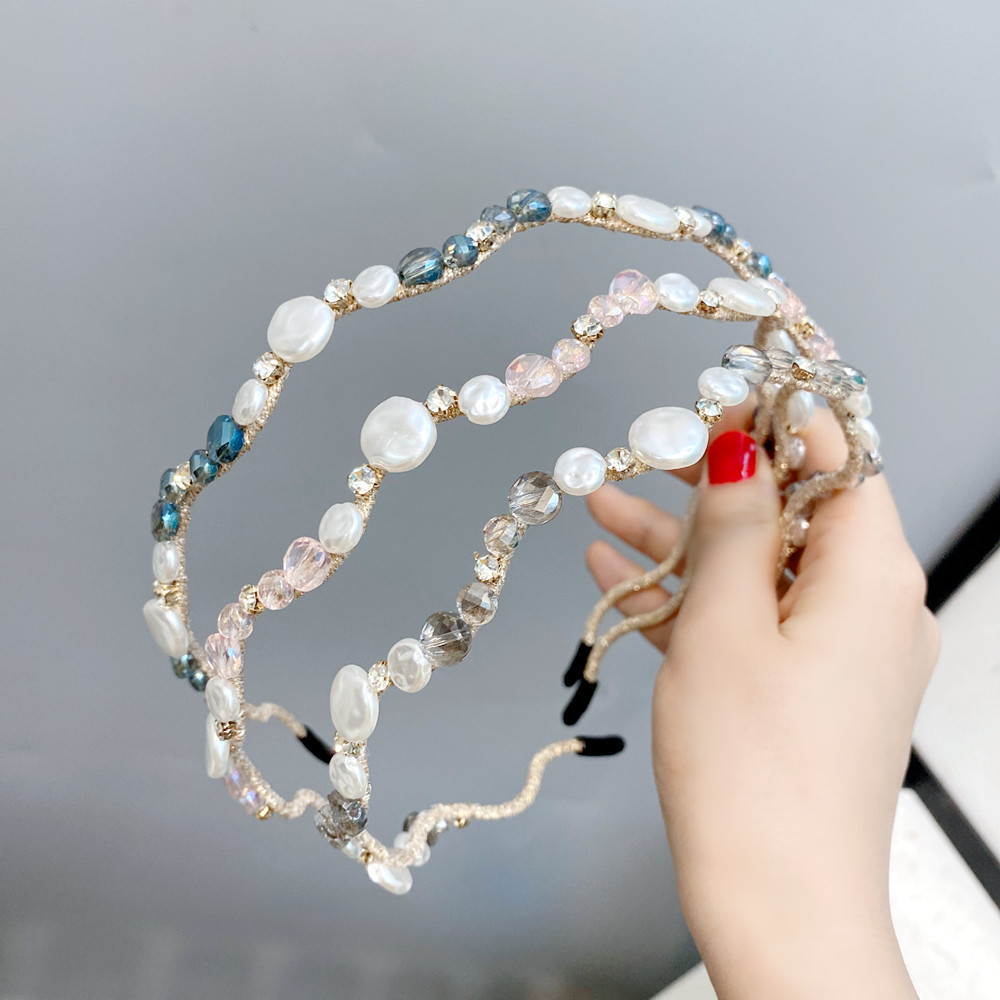 Korean Style Wave Pearl Leaf Headband Wholesale display picture 5