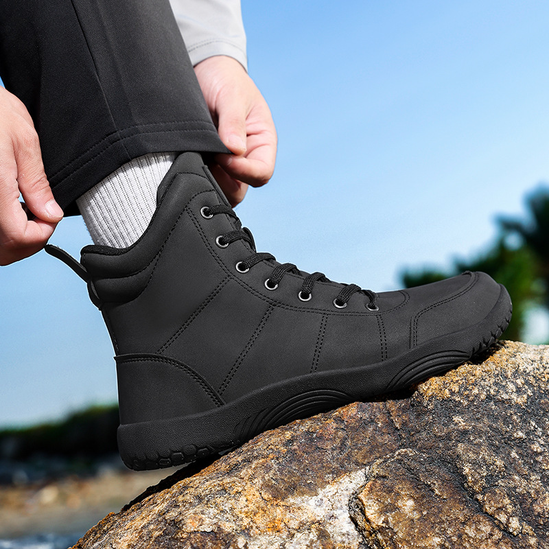 Cross-border Large Size 48 Leather High-top Outdoor Casual Shoes Couples, Toe, Suitable For Wide Feet, Hiking Shoes,_vogvips.com