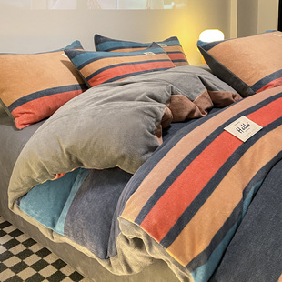 Unprinted Autumn and Winter Thickened Milk Velvet Quilt Cover Four-piece Set Double-sided Velvet Flannel Coral Bed Sheet Three-piece Set