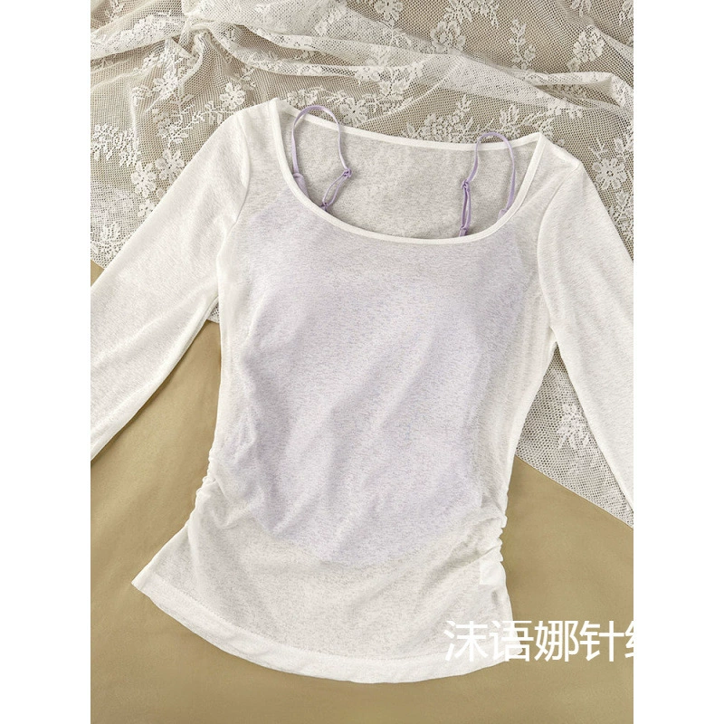 Фиолетовый маленький подтяжка женская осенняя блузка с полным набором нежного молока