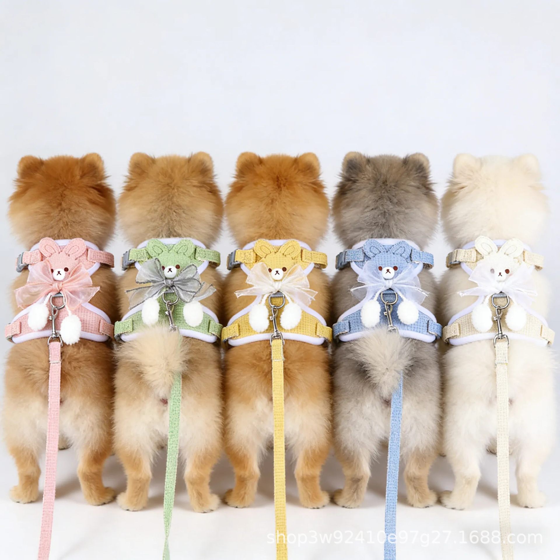 Dog Leash with Bowknot and Bear Design, Adjustable Vest-Style Dog Harness, Cat Leash Wholesale