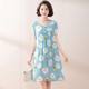 2023 new women's cotton silk printed dress short sleeve summer thin home casual cotton silk nightgown wholesale skirt