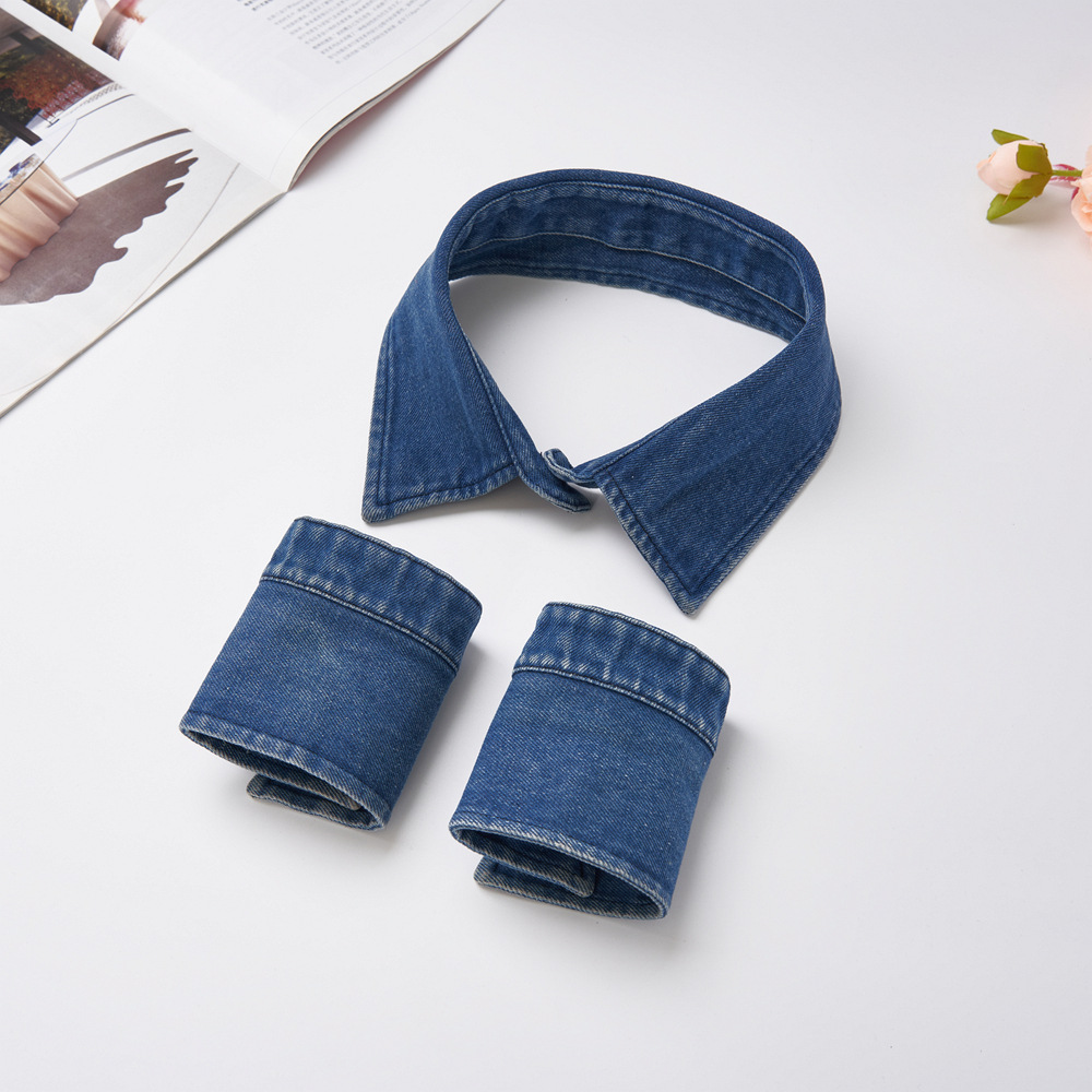 Col en denim bleu plus manches