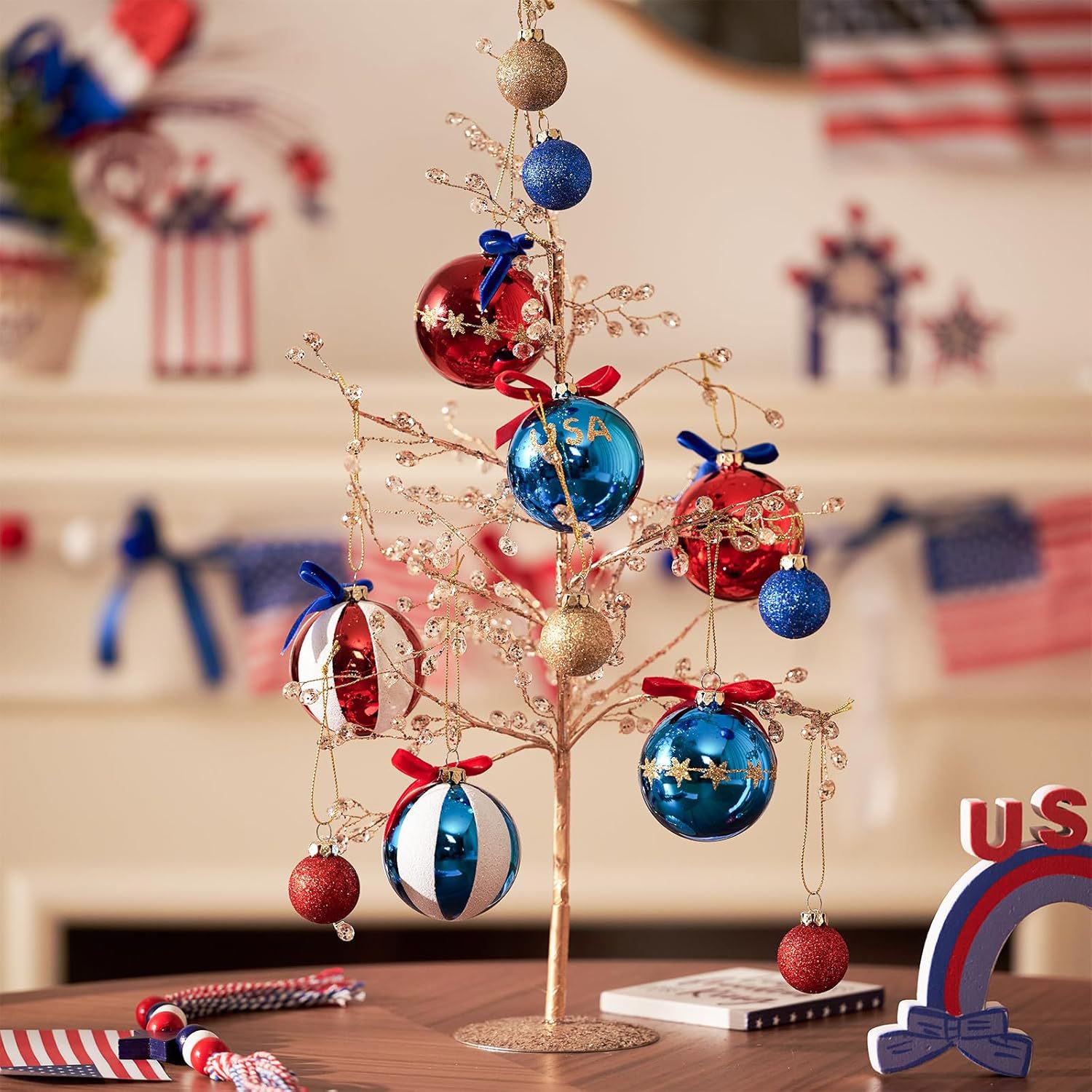 Día de la Independencia de los Estados Unidos Navidad Set Colgante DIY 4 de julio Día Nacional Fiesta Ambiente Árbol Patriótico Decoración Bolas Colgantes