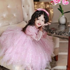 發光愛莎公主裙女童正版冰雪奇緣艾莎秋裝裙子禮服兒童生日連衣裙