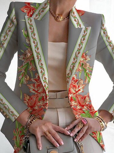 Foreign Trade Cross-Border  Autumn eBay Amazon European and American Women's Fashion Print Evening Gowns Tailored Small Coats