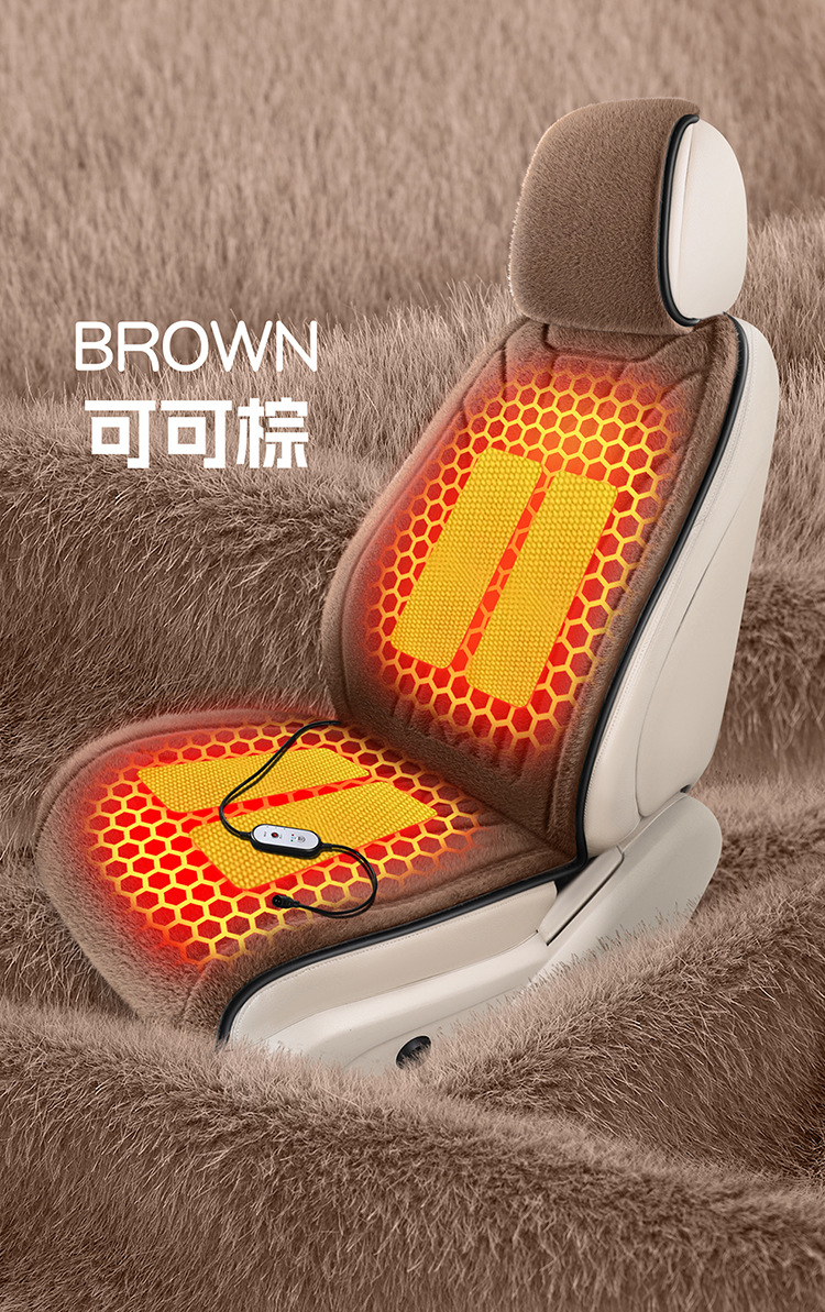 2025 New Ferret Velvet Graphene Heated Stuffed Winter Car Cushion Car Single Seat Cushion Three-Piece Set