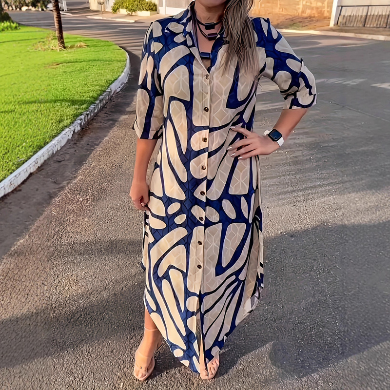 Striped Long-Sleeve Cardigan with Long Buttoned Front, Fashionable and Elegant Women's Casual Versatile Abaya Robe