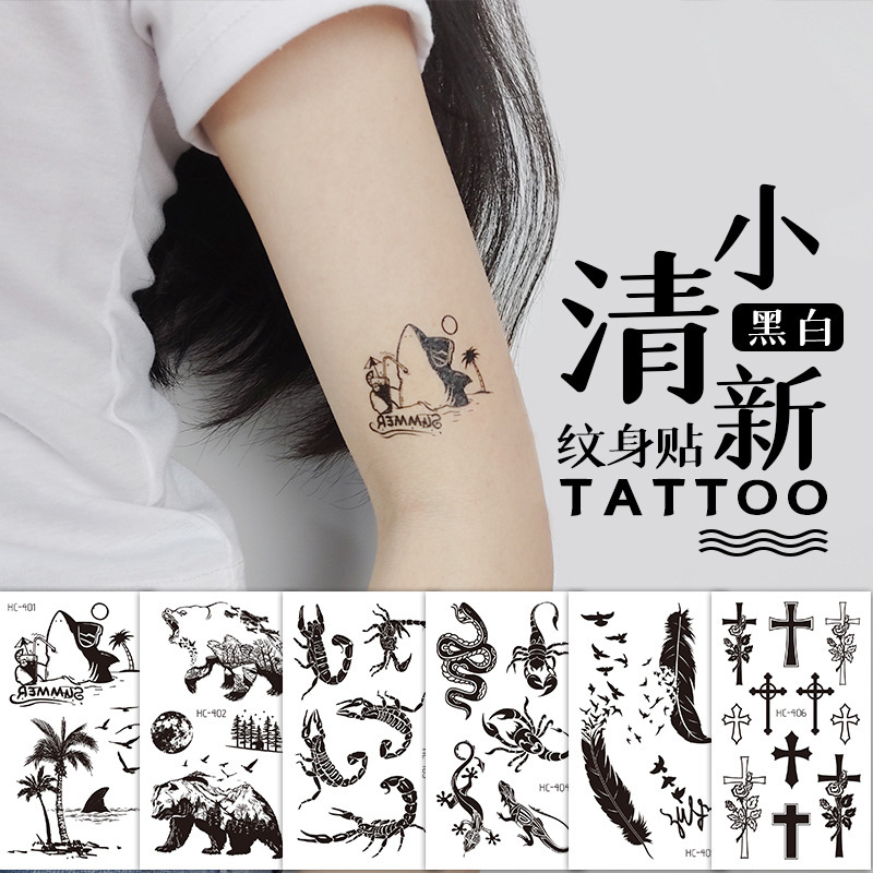 Tattoo black and white simple pattern dark style small fresh ins style fashion temporary waterproof durable cross-border supply
