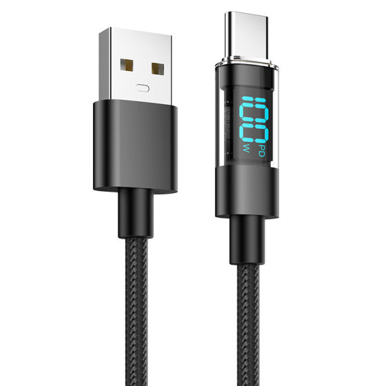 True digital display 100W flash charging is suitable for iphone15 16 metal mobile phone charging line TypeC data line fast charging