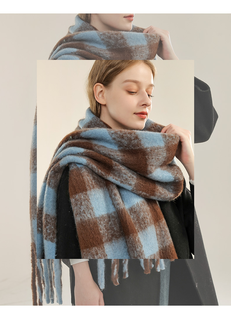 Yu Shuxin's same checkered scarf for women in winter, with a luxurious versatile couple shawl, thickened and warm scarf,_voghion.com