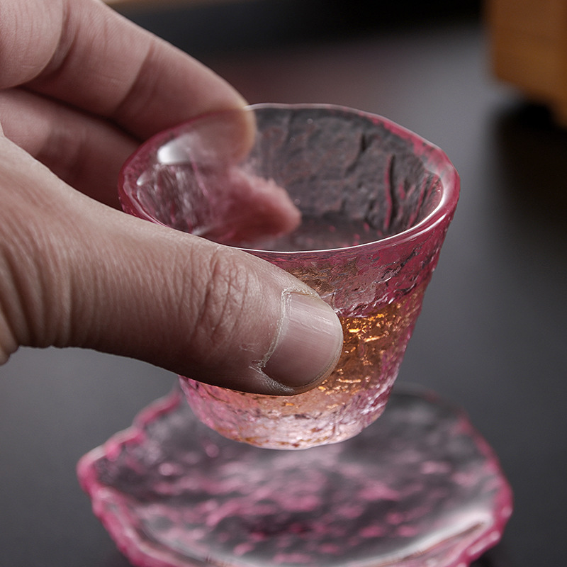 新粉色冰露水晶玻璃套裝手抓茶壺純色少女心公道杯主人杯漸變茶具