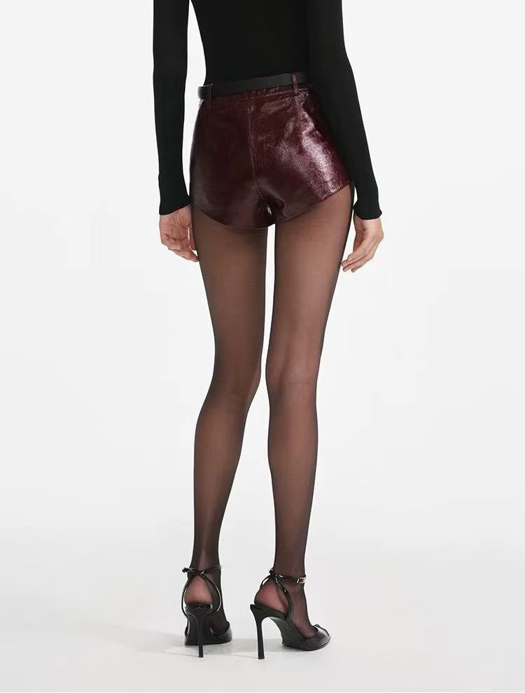 Pantalón Corto de Piel de Oveja de Tiro Alto para Fiesta y Uso Diario