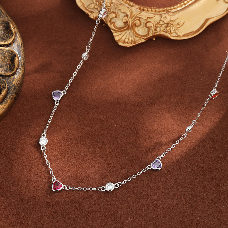 Collar de circón de color de palacio retro S925 plata nueva cadena de clavícula de moda temperamento femenino largo personalidad collar neto de red