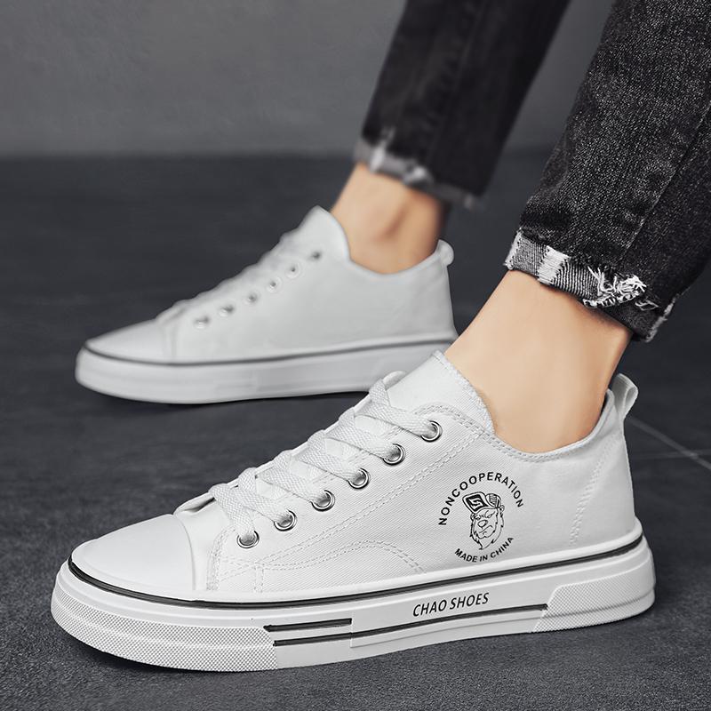 ins网红帆布鞋男2023新款复古学生潮流薄款搭配校裤休闲白色布鞋