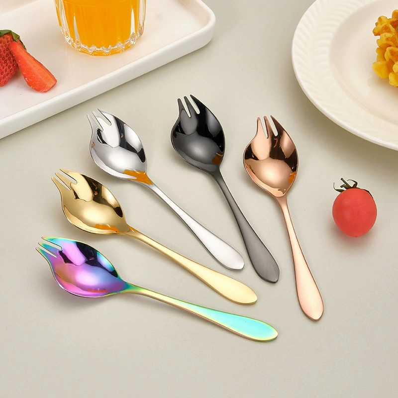 Amazon Creative Stainless Steel Multifunctional Fork Spoon Integrated Eat Instant Noodle Spoon Spoon Fruit Salad Sarawan