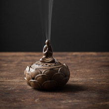 香炉陶瓷家用室内沉香薰香炉供佛莲花薰香盘托香茶室桌面创意摆件