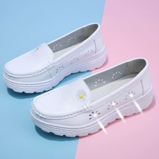 Soft-soled nurse shoes genuine leather summer hollow breathable non-slip non-smelly feet small daisy small white shoes comfortable medical shoes for women