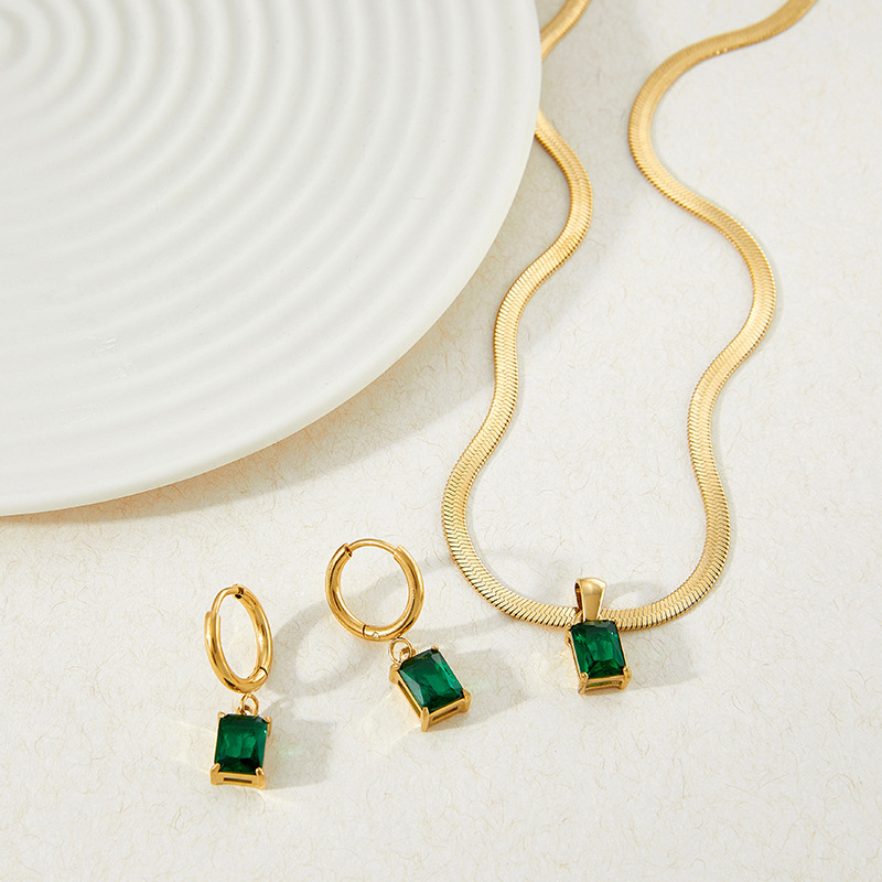 Fashion Square Stainless Steel Inlay Zircon Womenu0027S Earrings Necklace