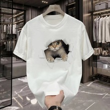 网红重磅新疆棉T恤短袖男女创意猫咪潮牌韩版修身半袖打底上衣潮