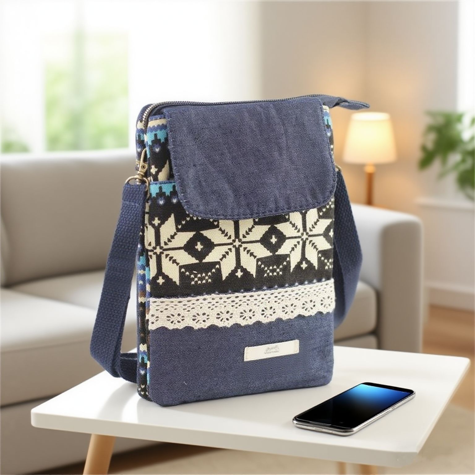 Ethnic Style Large Screen Cotton 5-Layer Cross-Body Mobile Phone Bag for Girls Cross-Body Backpack Carry-On Small Bag Wholesale One Piece Dropshipping