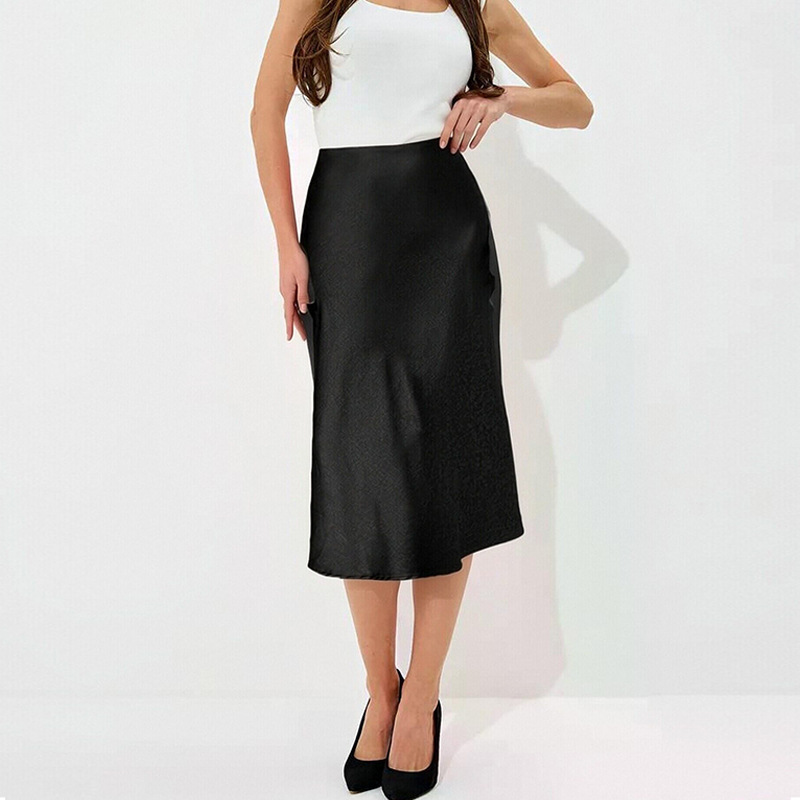 Ruihu Cross-Border Export European and American Satin Skirt 2025 Autum Amazon Elegant Style Polyester Mid-Length A-Line Skirt