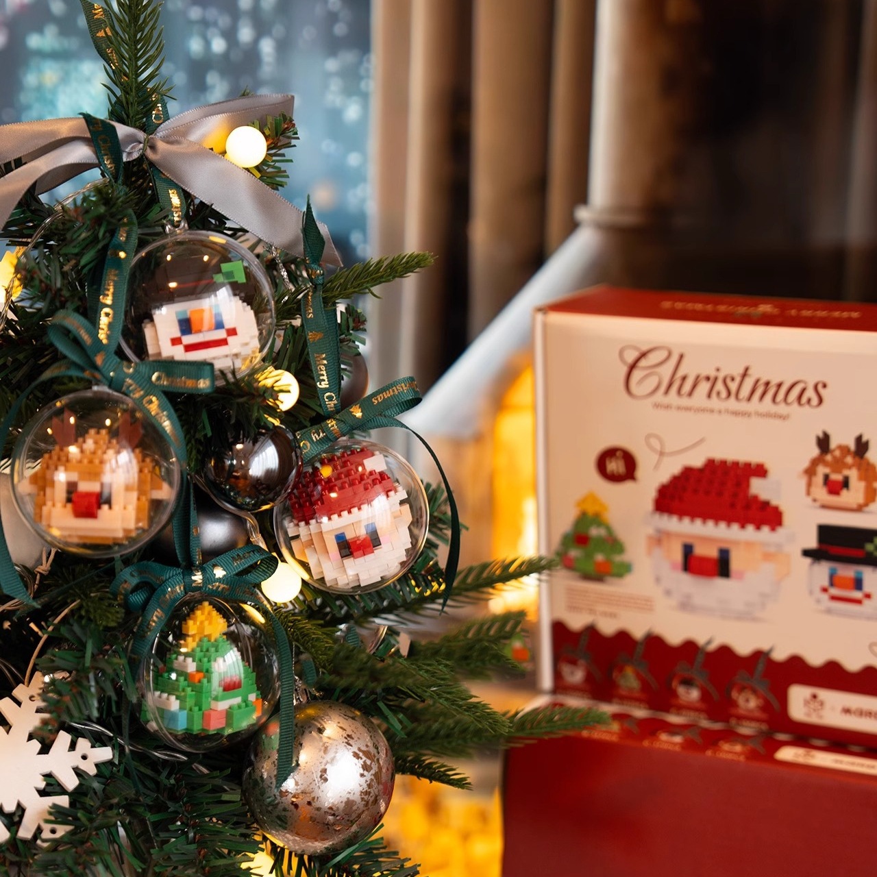 Juguetes para niños, bloques de construcción en línea, juguetes de Navidad, regalos, juguetes de Navidad, decoración, puzzle, ensamblaje