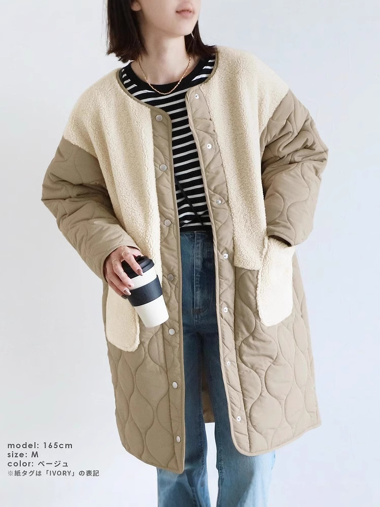 日本の新型のつなぎ合わせの綿の服の冬の2024のデザイン感の韓国版の中で長いタイプの綿の服のコート