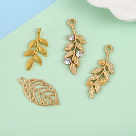 镶钻金色树叶吊坠韩版简约时尚设计感饰品配件diy新娘发饰材料