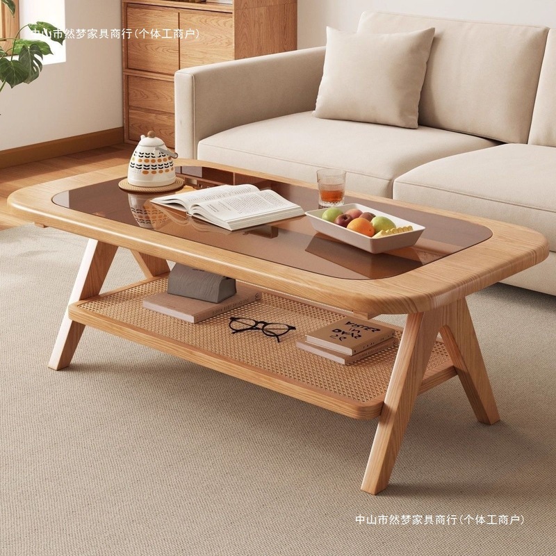 無垢材コーヒーテーブルリビングルームホーム新しいシンプルな小さなアパートモダンな小さなテーブルガラス日本茶テーブル|undefined