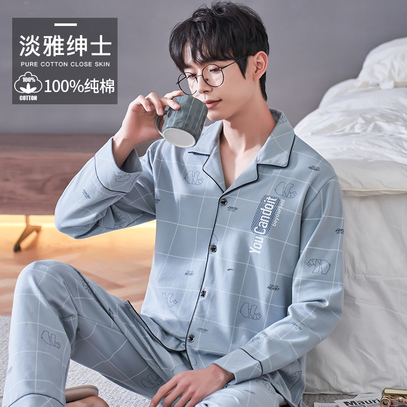 Pijamas de los hombres primavera y otoño más tamaño % algodón manga larga 2022 nuevo traje casual desgaste del hogar se puede usar fuera