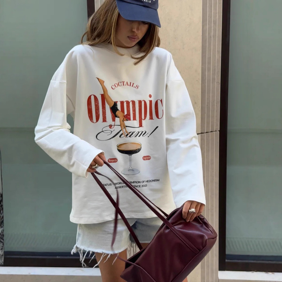 100% Cotton Long-Sleeved T-Shirt 2025 Spring and Autum Fashion Trendy Niche Design Age-Reducing Printed Comfortable Top