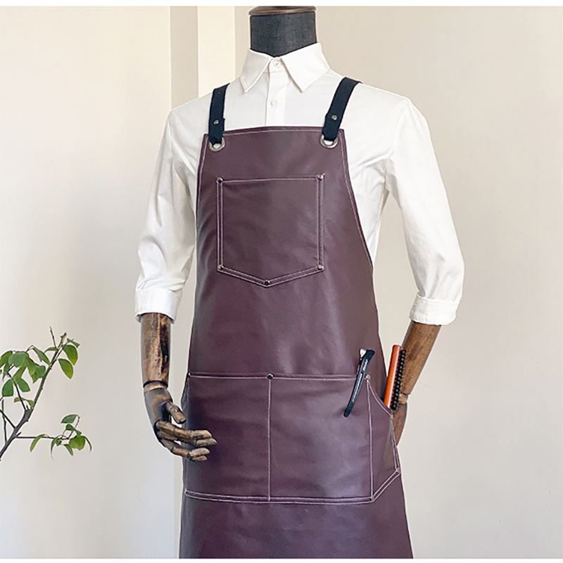 PU waterproof and oil-proof men's and women's restaurant barista overalls custom logo padded leather apron