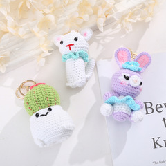 新款毛線動物鑰匙扣手工編織可愛創意動物玩偶包包掛件配飾批發