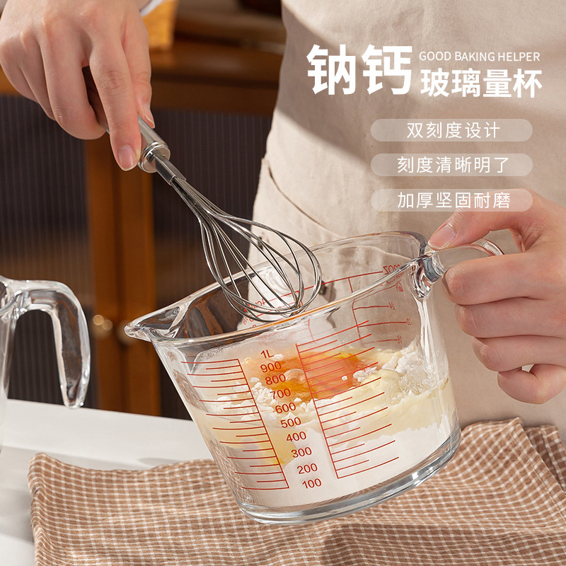Capacious glass transparent measuring cup scaled