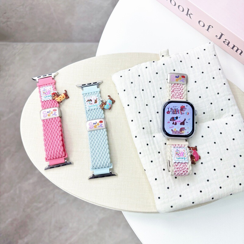 Suitable for Apple Watch 10 Ultra, 9, 8, 7, 6, 5, 4, 3, 2, Huaqiangbei woven watch strap with cartoon design Suitable for Apple Watch 10 Ultra, 9, 8, 7, 6, 5, 4, 3, 2, Huaqiangbei woven watch strap with cartoon design