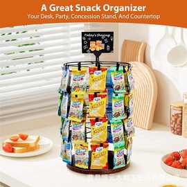 木质可旋转零食架桌上糖果架超市零食收纳架铁木结合薯片零食架