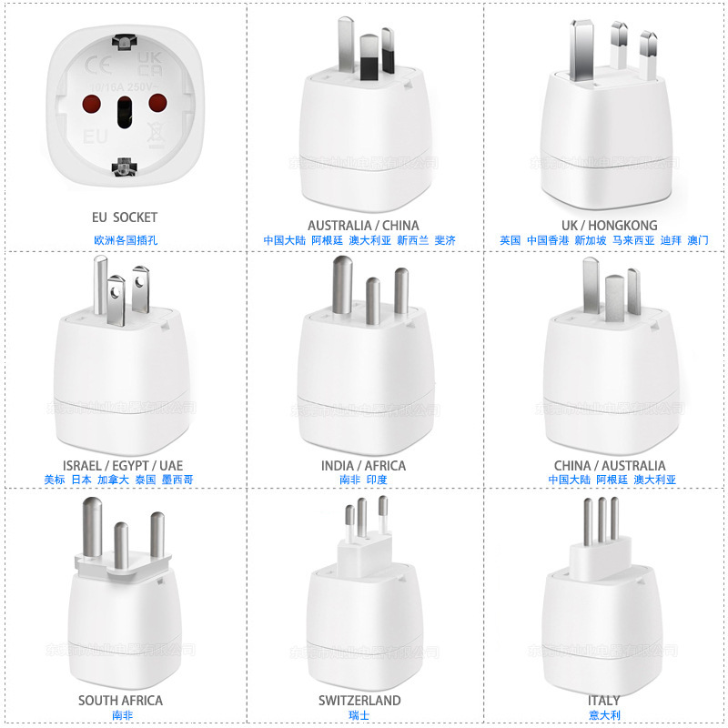 European to Multi-Country Plug European Standard to American Standard Australian Standard British Standard India South Africa Switzerland Italy European Standard to American Standard