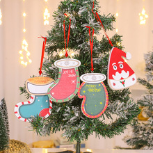 跨境木质圣诞装饰品手套袜子帽子挂件创意圣诞树挂饰工艺品吊饰