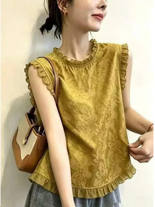 Áo sơ mi không tay viền mộc nhĩ Hàn Quốc phong cách trẻ trung — màu đen