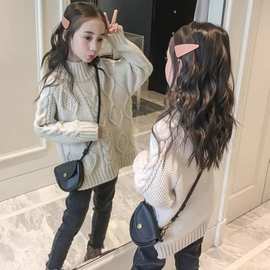 女童毛衣2023新款韩版冬季外套中大童宽松针织女孩洋气套头打时尚
