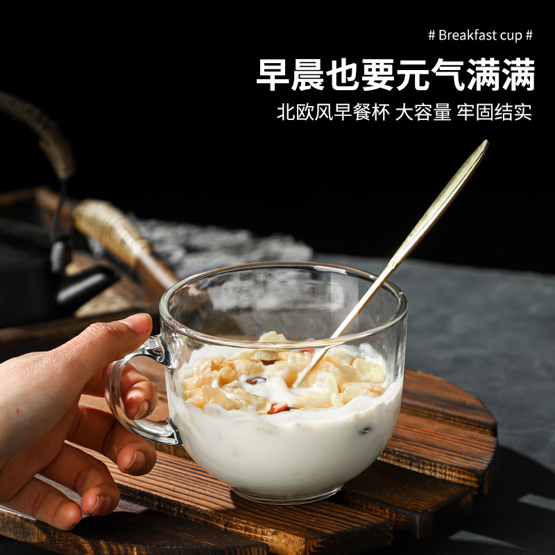 ins风藕粉杯早餐杯玻璃家用燕麦杯欧式咖啡杯创意透明水杯