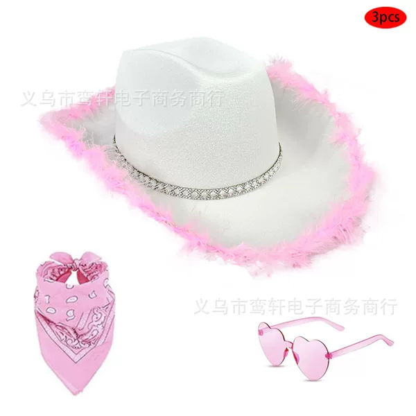 Cross-border pink rough edge cowboy hat Halloween black sparkling diamond edge party hat white rough edge diamond strip decorative hat