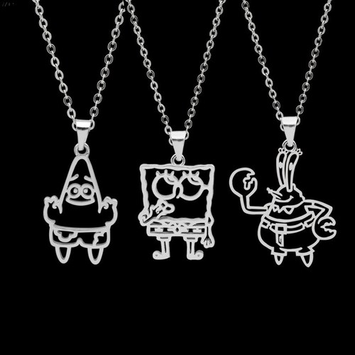 Necklace for Best Friends: Three People, Male and Female, Cute Cartoon SpongeBob and Patrick Plush, Couple Friendship Pendant Necklace Gift for Girls