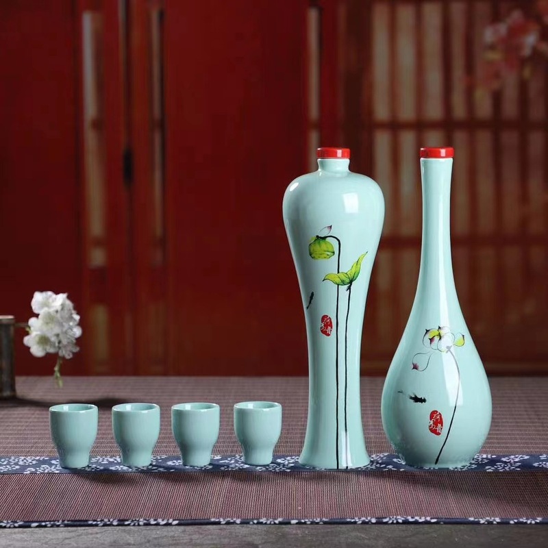 景徳鎮の陶磁器の空の酒の瓶の500ミリリットルは貴重な芸術の酒の缶の1斤のギフトボックスの酒壇の酒の壺の杯の杯の杯の杯の杯のためです。|undefined