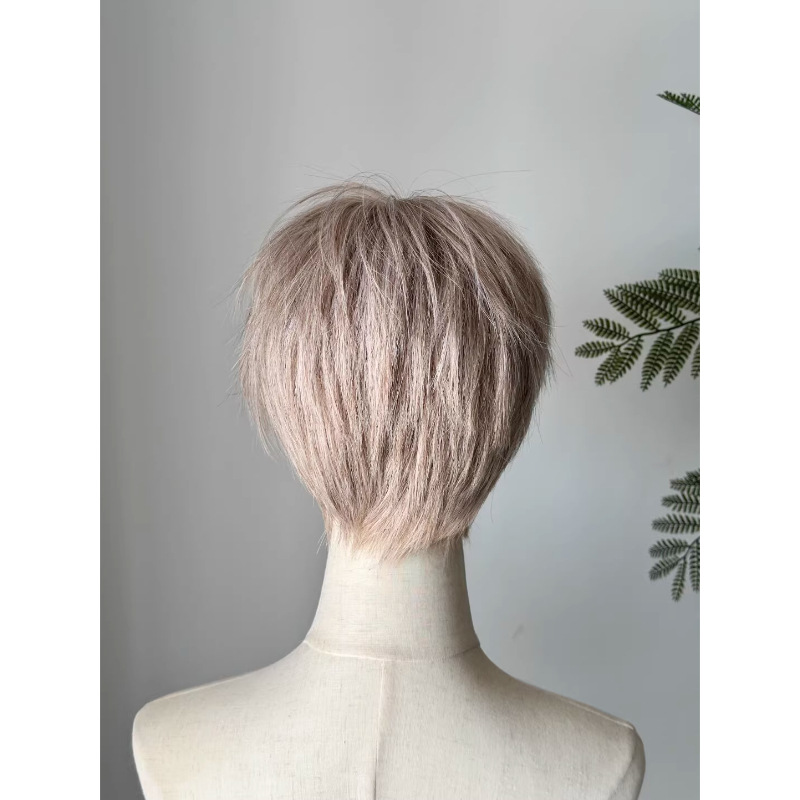 Koni w stylu koreańskim krótka blond peruka dla mężczyzn i kobiet, realistyczne mikro rozstanie, wszechstronna peruka do cosplay na całą głowę
