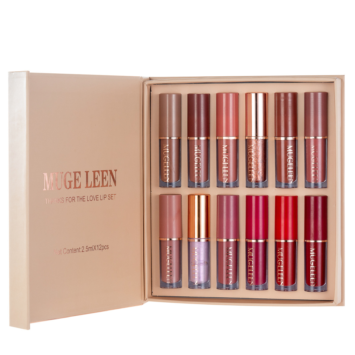 "12-Piece European And American Style Lip Gloss Set,Matte And Pearl Finish,Non-Stick,Lipstick And Lip Gloss Combo"