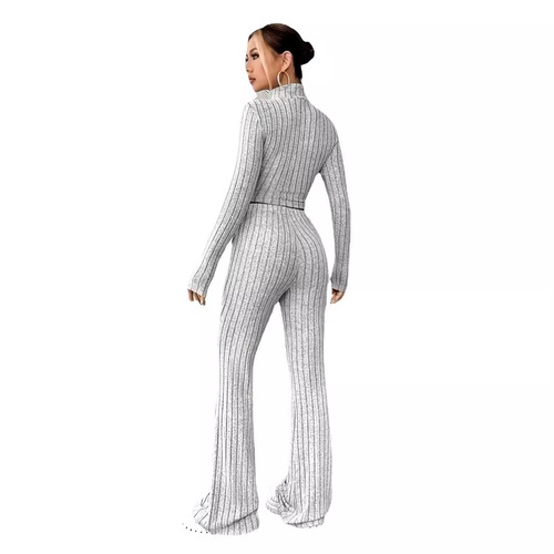 European and American Amazon women's 2025 knit long-sleeved suit, loose-fitting high-waisted pants, two-piece set